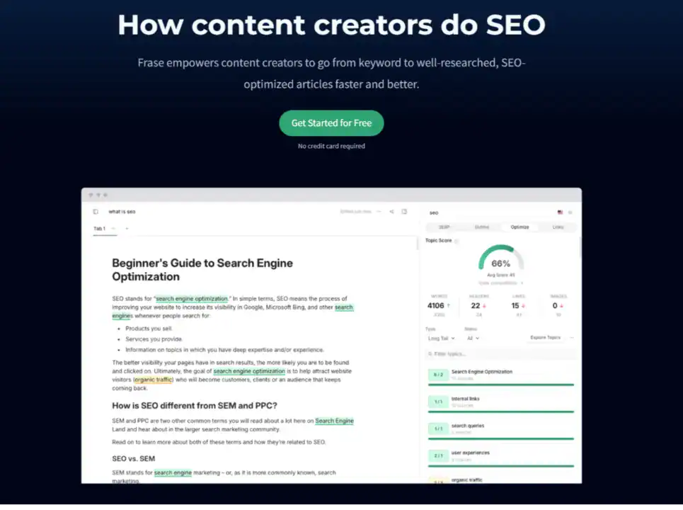 Frase: Best SEO optimization tool for content creation and improved search ranking.